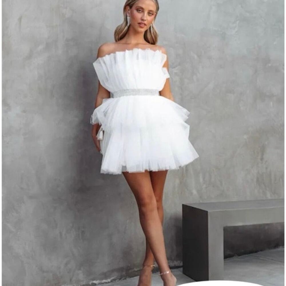 Anthropologie Mable Medium white tulle short dress bridal rhinestone graduation